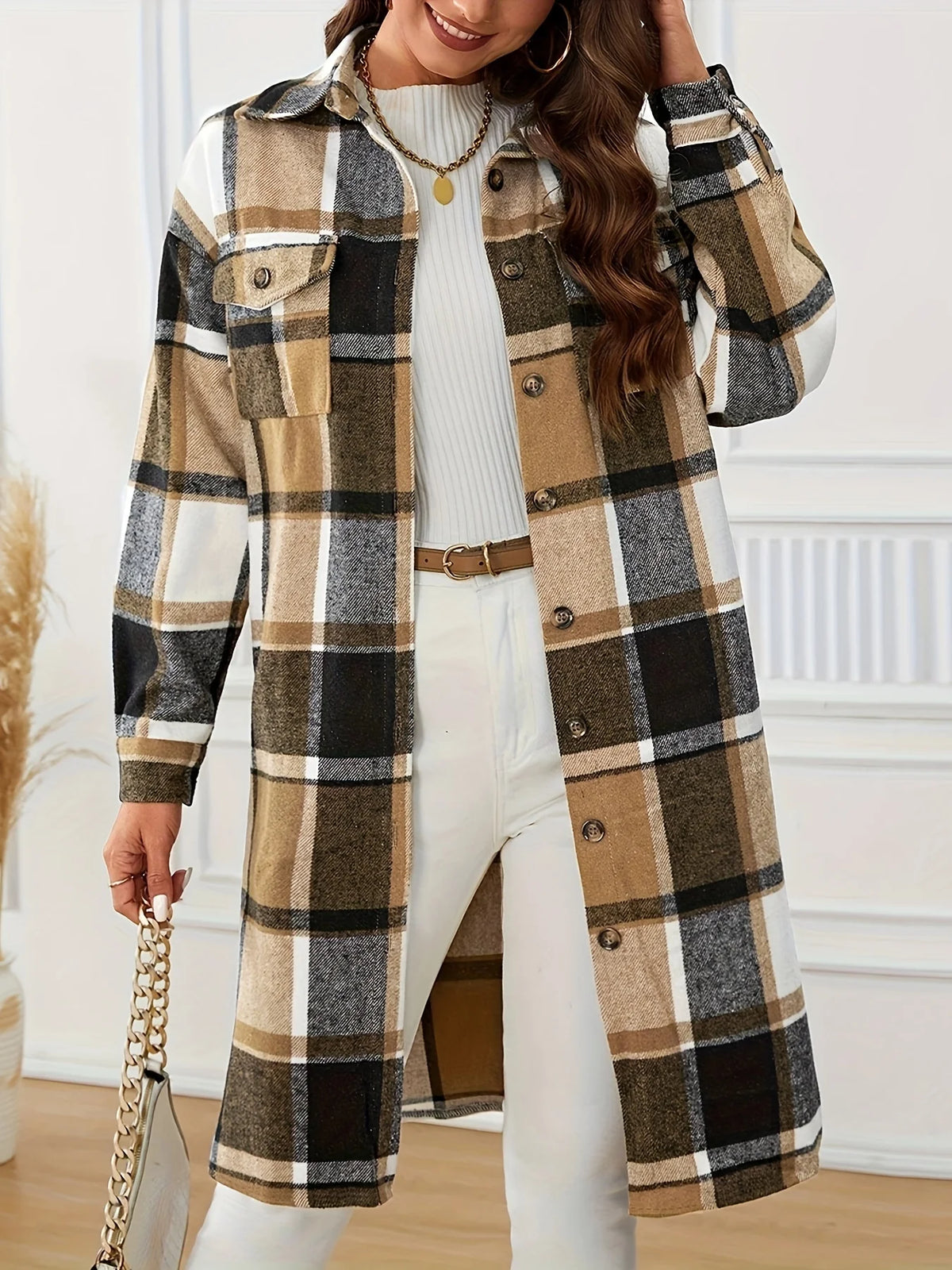 Elowen | Women's Longline Checked Coat 3