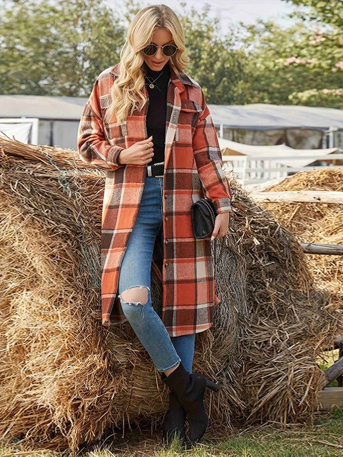 Elowen | Women's Longline Checked Coat 7