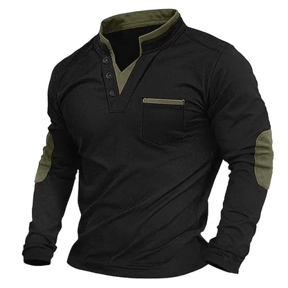 Ethan | Men's Button-Neck Sweatshirt with Contrast Elbow Patches 2