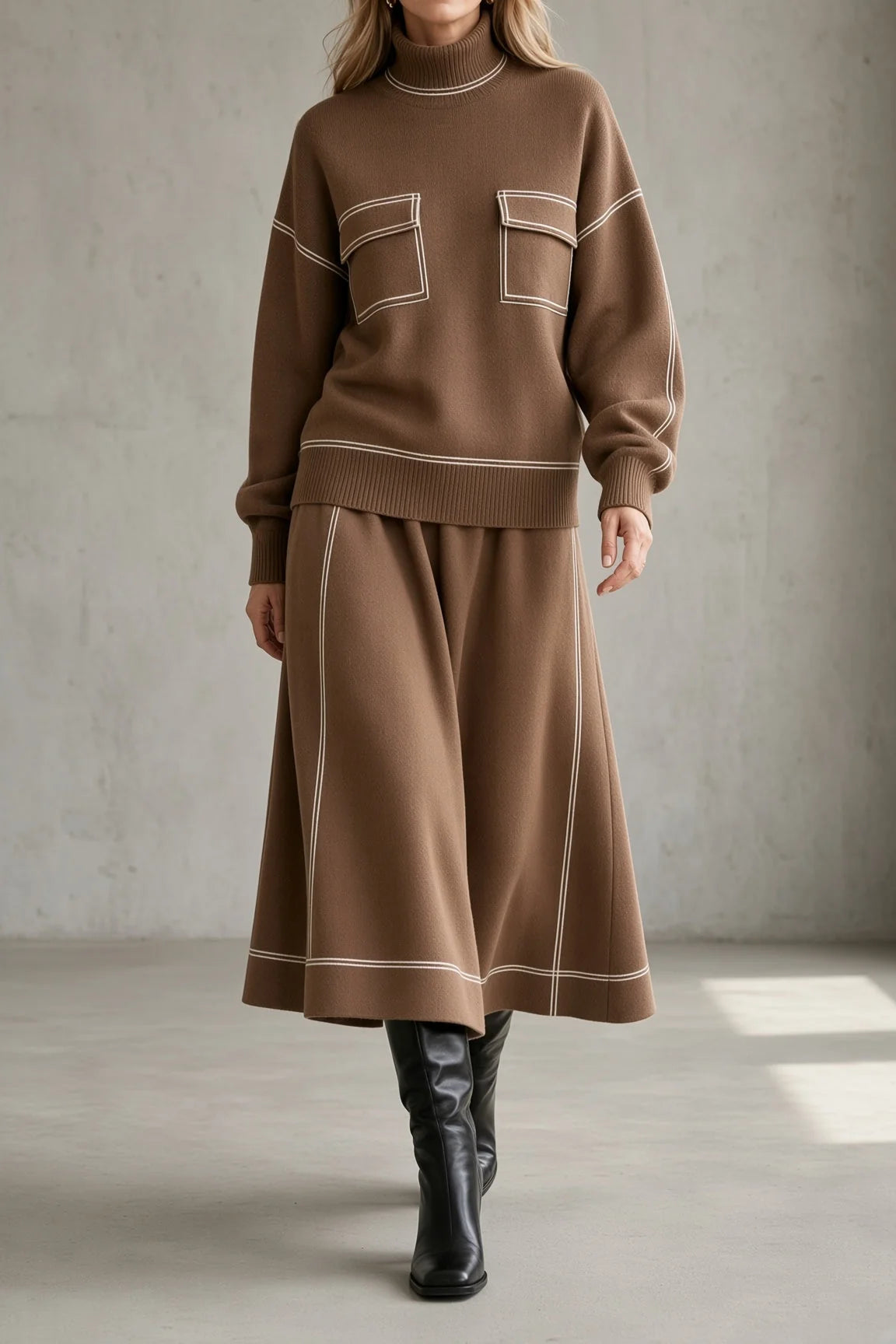 Evangeline | Knit Turtleneck Top and Skirt Set 0
