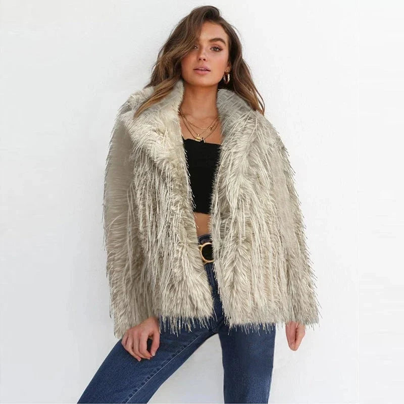 Faux Fur Oversized Blazer | Women's Elegant Coat 0