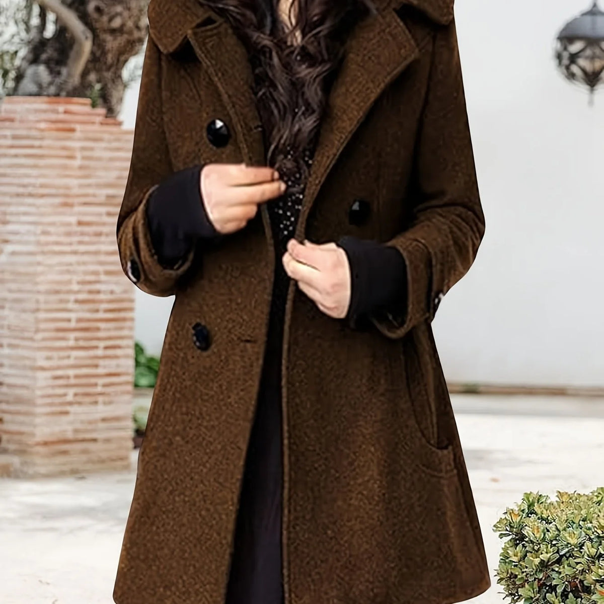 Georgina | Hooded Double-Breasted Mid-Length Coat 11