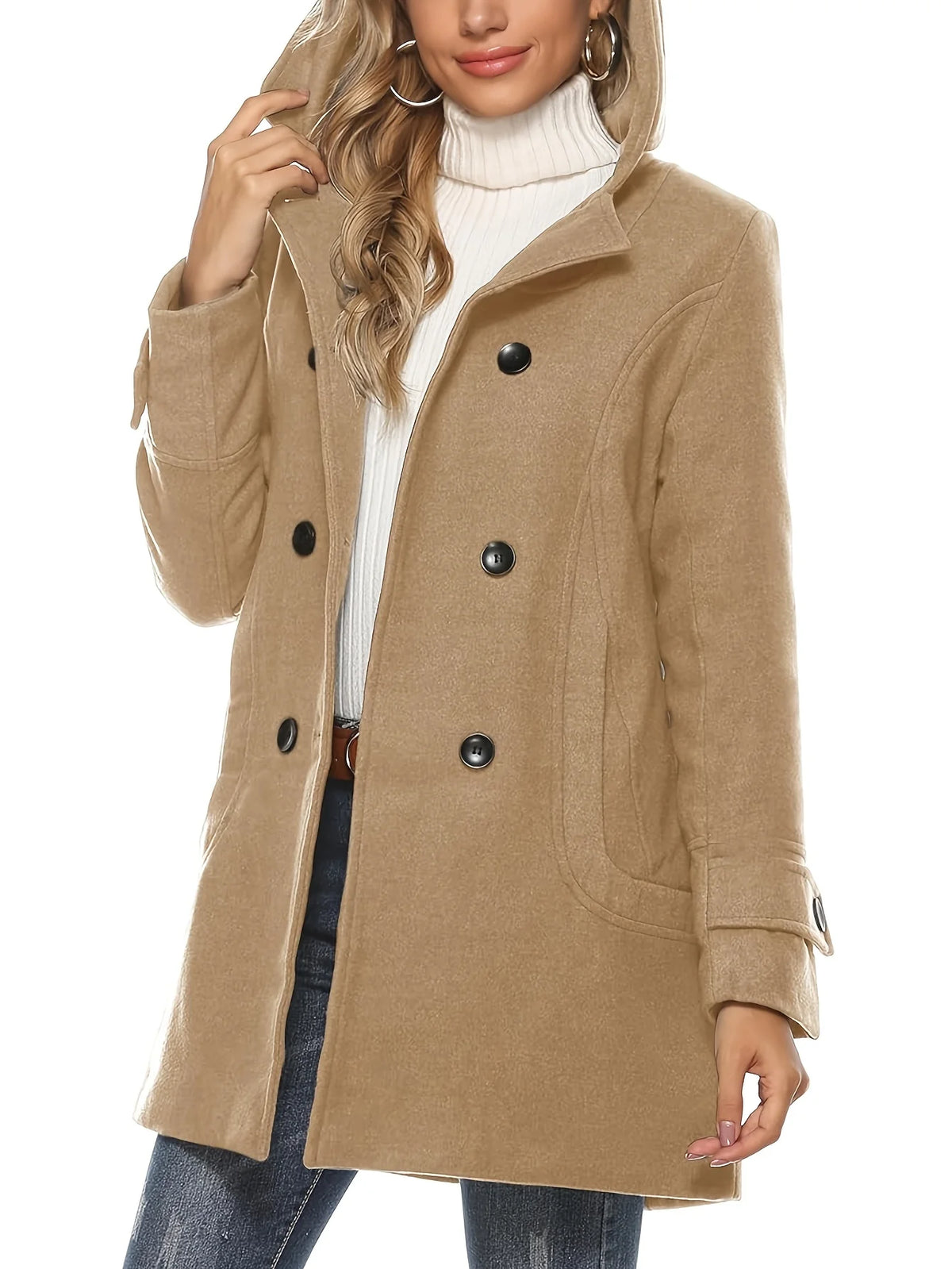 Georgina | Hooded Double-Breasted Mid-Length Coat 3