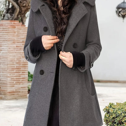 Georgina | Hooded Double-Breasted Mid-Length Coat 9