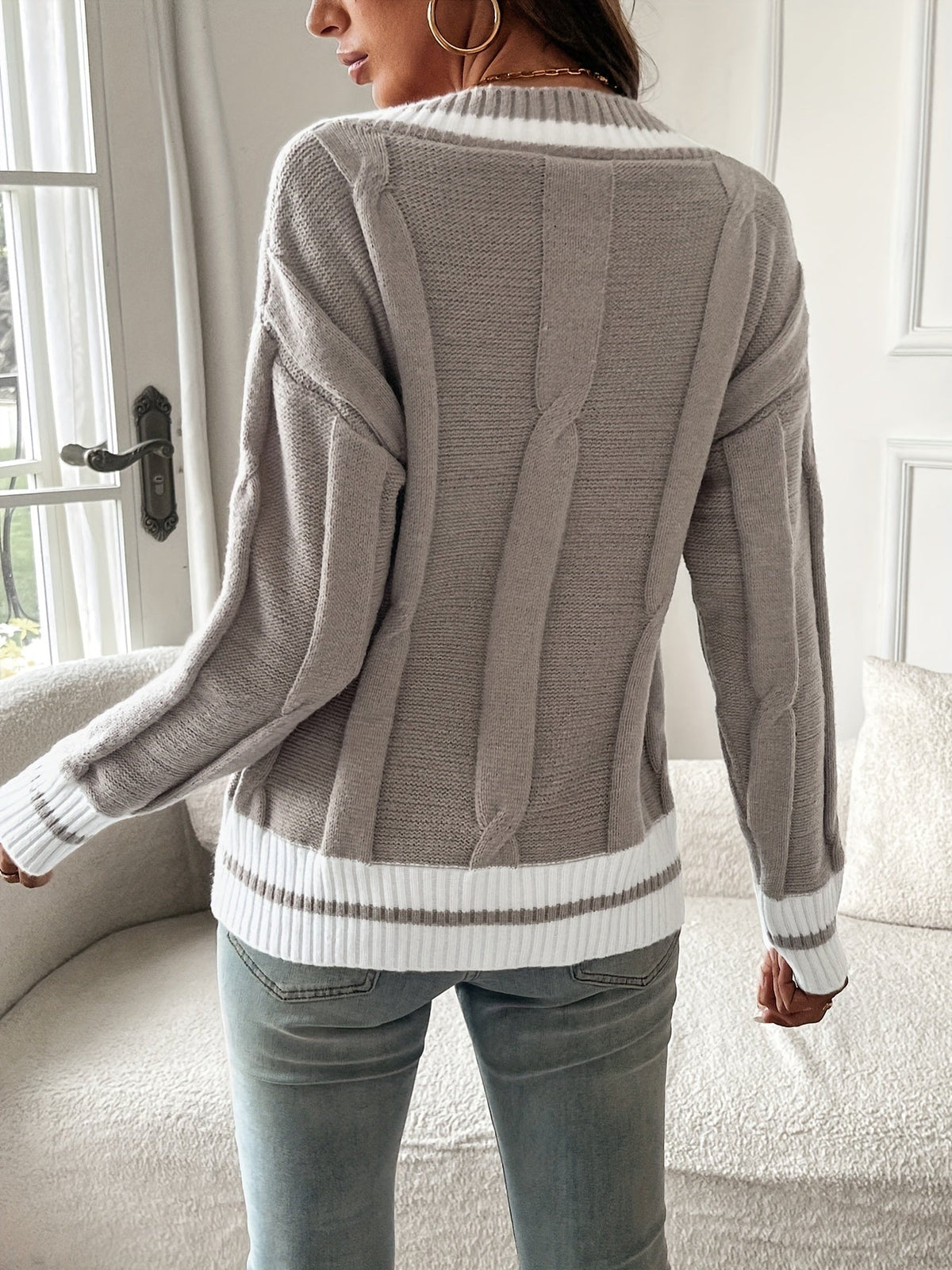 Hadley | Women's Tipped V-Neck Sweater Relaxed Fit 5