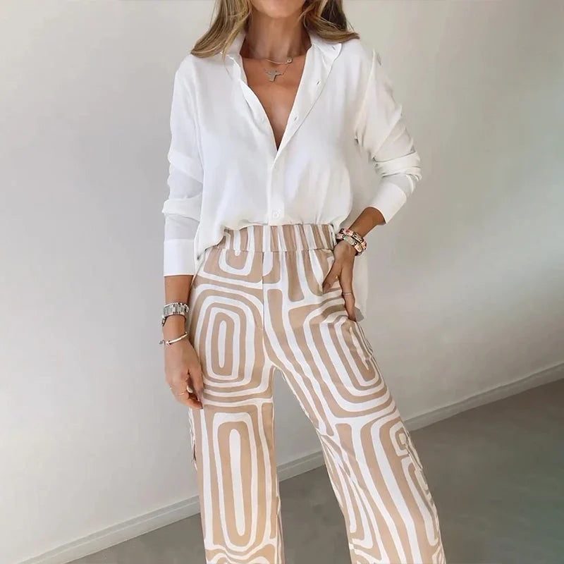 Helena | Women's Two-Piece Shirt and Wide-Leg Trousers Set 1