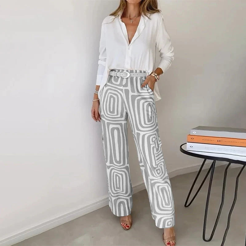 Helena | Women's Two-Piece Shirt and Wide-Leg Trousers Set 4
