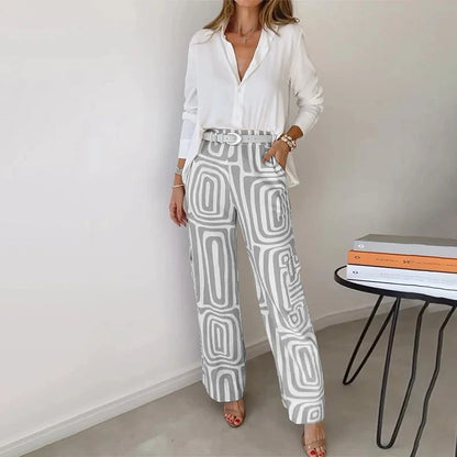 Helena | Women's Two-Piece Shirt and Wide-Leg Trousers Set 4
