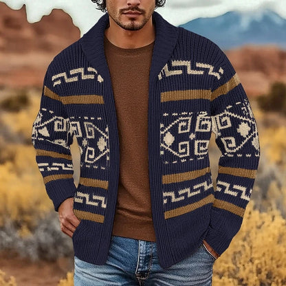 Heritage Patterned Knit Cardigan | Men's Long Cardigan 0