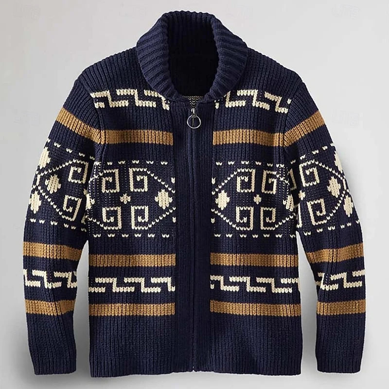 Heritage Patterned Knit Cardigan | Men's Long Cardigan 1