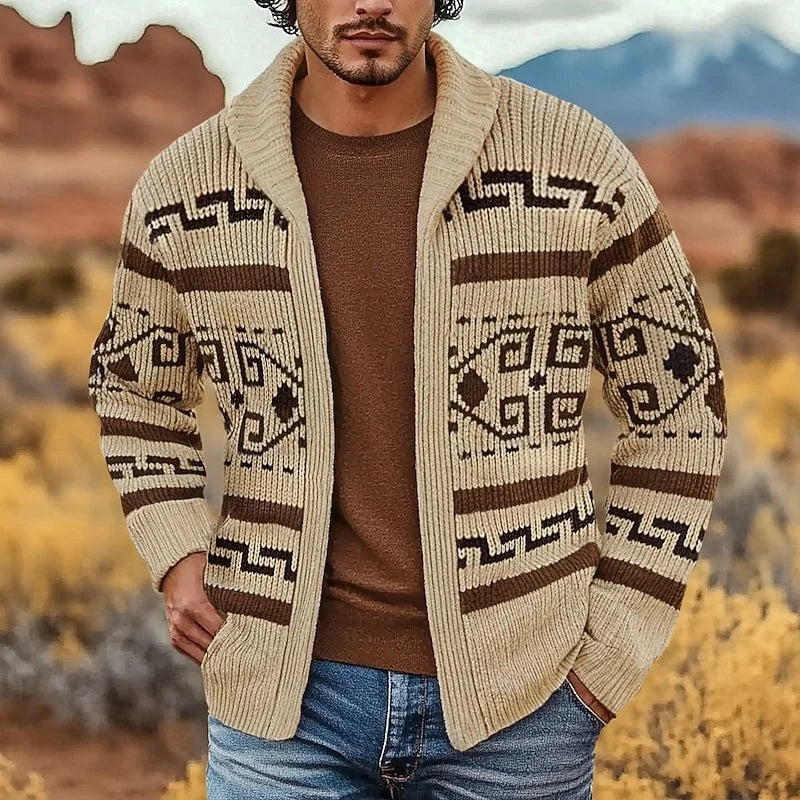 Heritage Patterned Knit Cardigan | Men's Long Cardigan 3