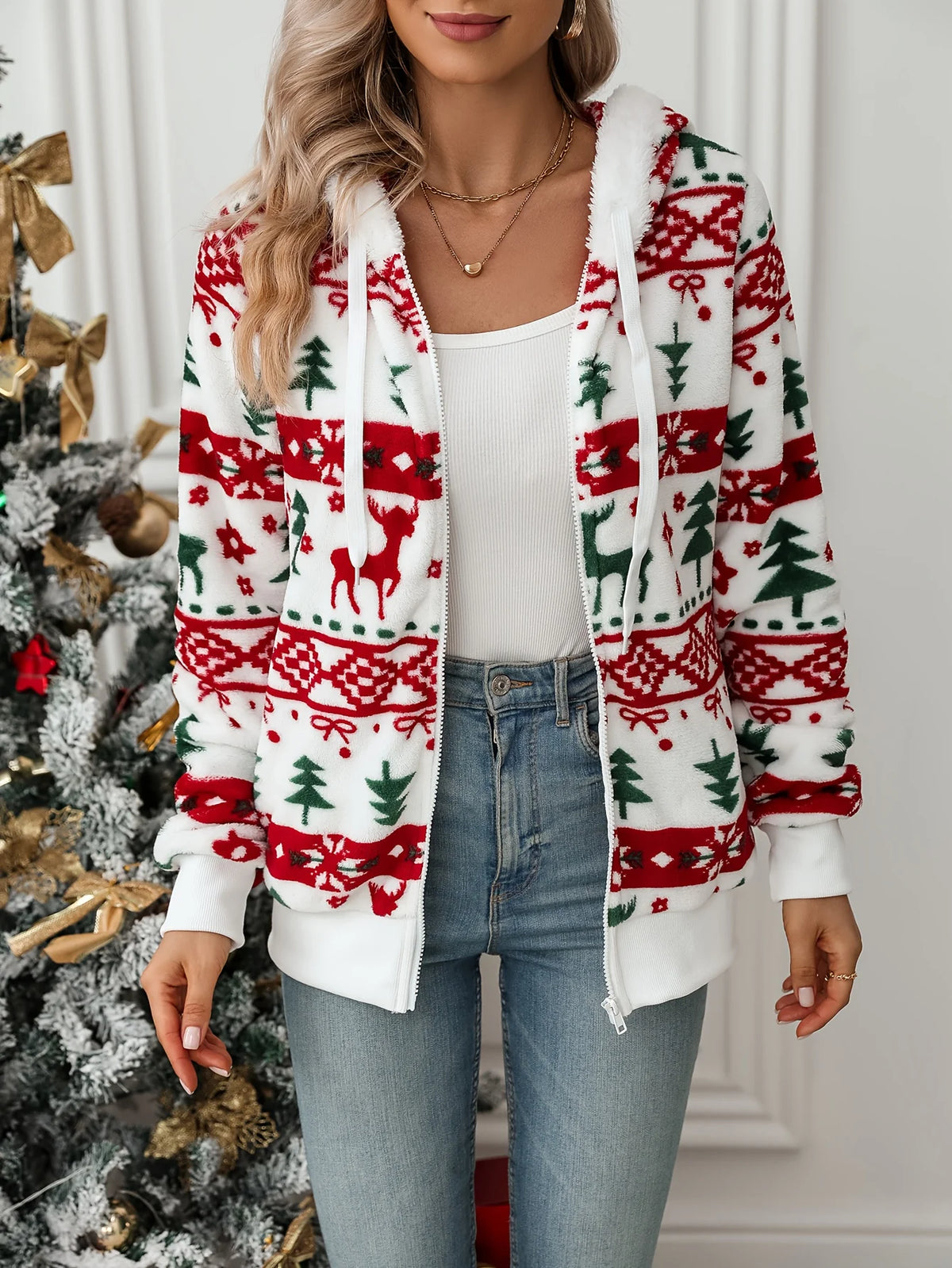 Holly | Women's Christmas Reindeer Zip Hoodie 3