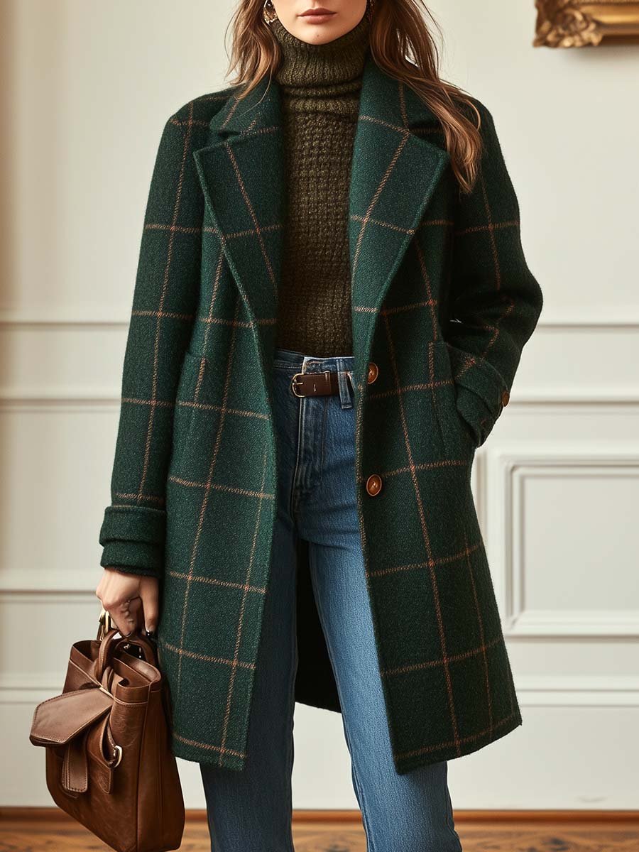 Jennifer Retro Tweed Check Wool Blend Coat 0