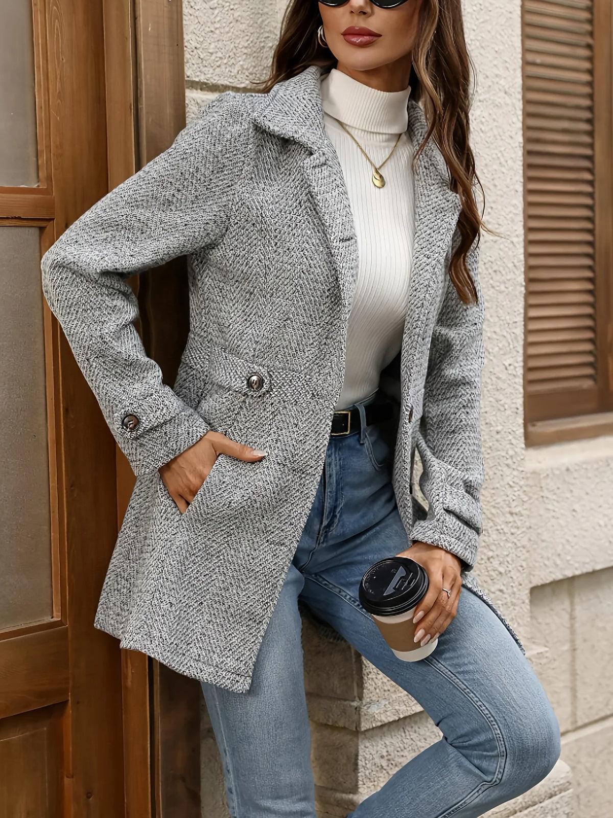 Kendra | Waist-Defining Herringbone Coat 2
