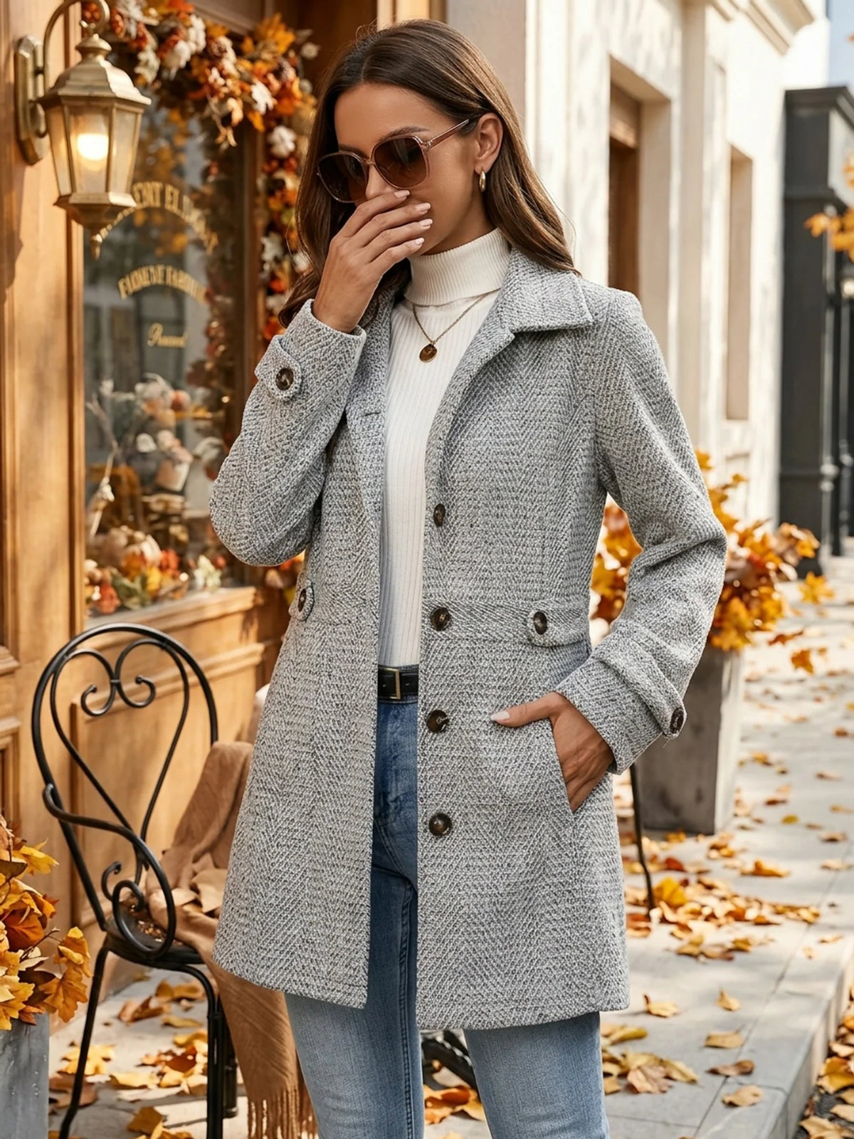 Kendra | Waist-Defining Herringbone Coat 6