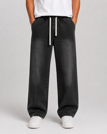 Loose Straight Leg Drawstring Jeans | Casual Everyday Wear 0