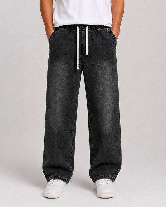 Loose Straight Leg Drawstring Jeans | Casual Everyday Wear 0