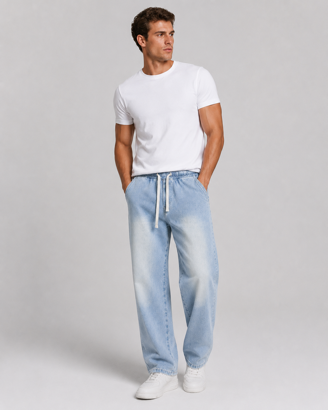 Loose Straight Leg Drawstring Jeans | Casual Everyday Wear 1