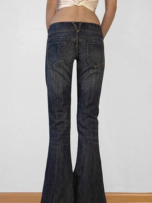 Low Rise Slim Flare Jeans | Blue Denim Women's Fashion 0
