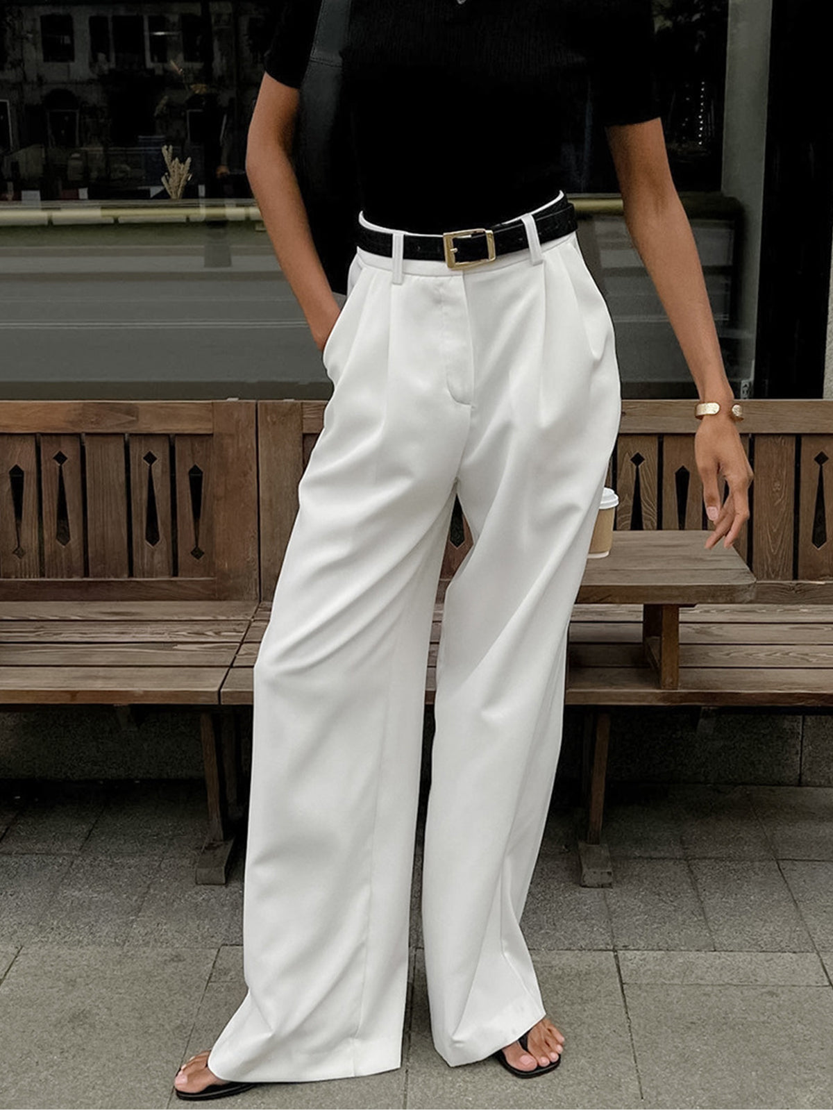 Meira | Elegant Non-Stretch Long Pants 1