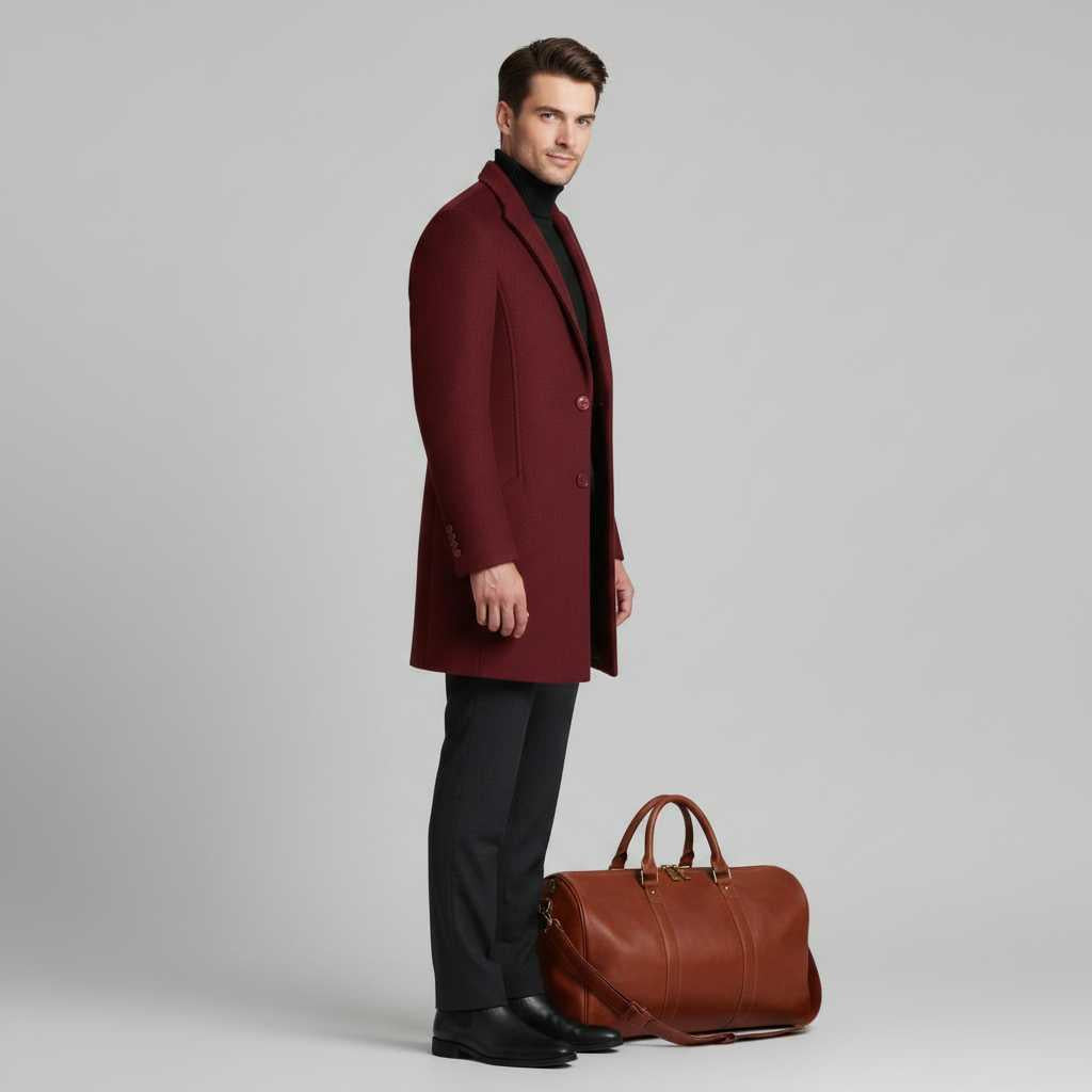 Men's Long Overcoat | Stylish Notched Lapel Wool Coat