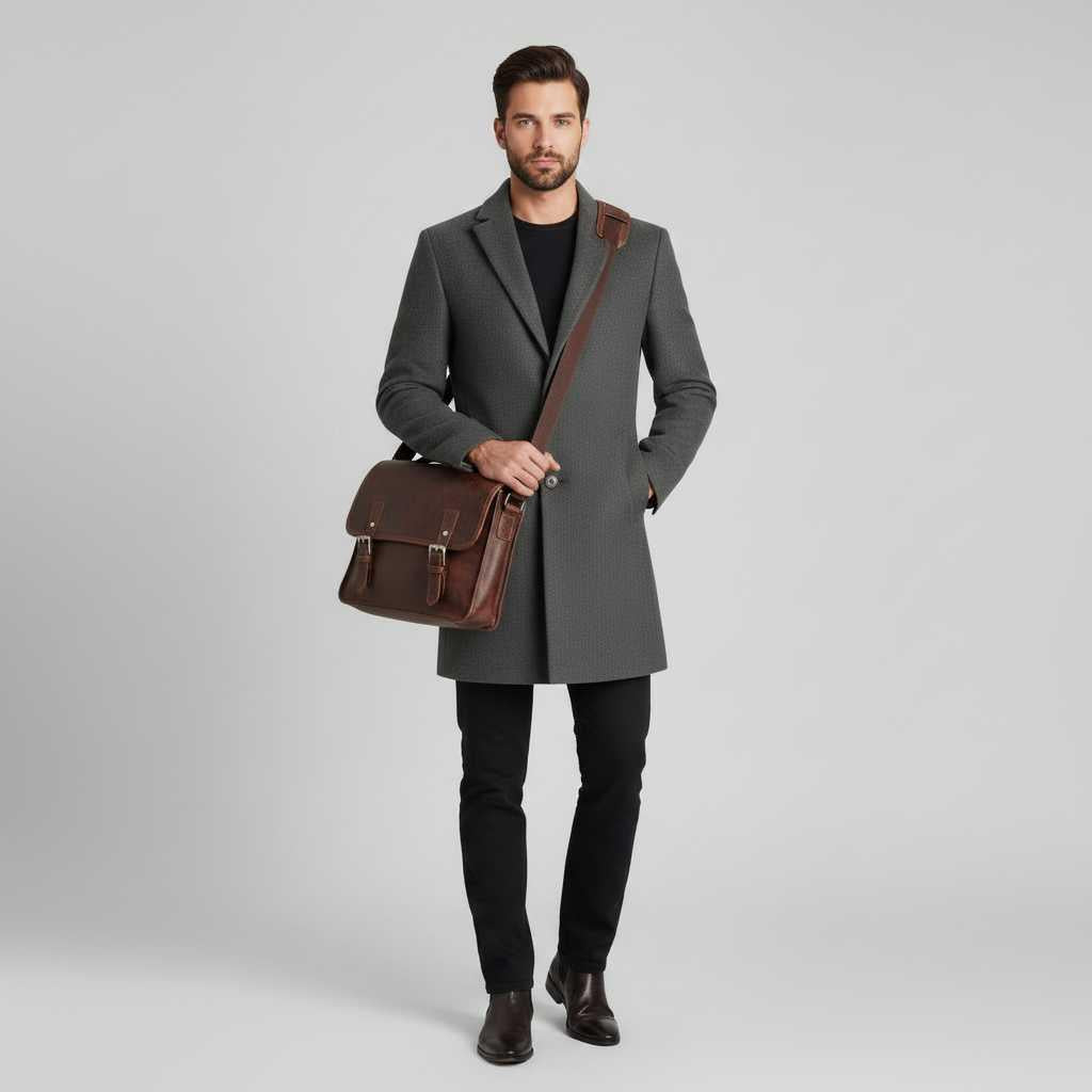 Men's Long Overcoat | Stylish Notched Lapel Wool Coat