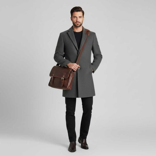 Men's Long Overcoat | Stylish Notched Lapel Wool Coat