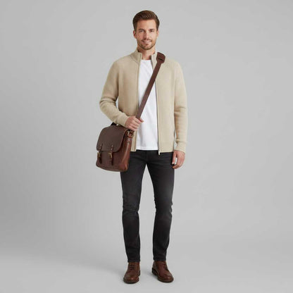 Men's Slim Fit Zip Up Cardigan | Ribbed Black Knit Design