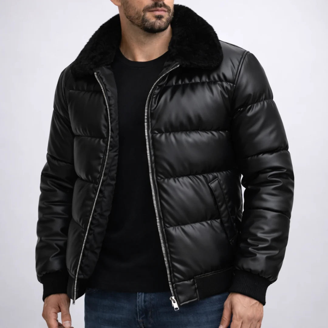 Men's Black Puffer Jacket Fur Collar Autumn Outerwear 0