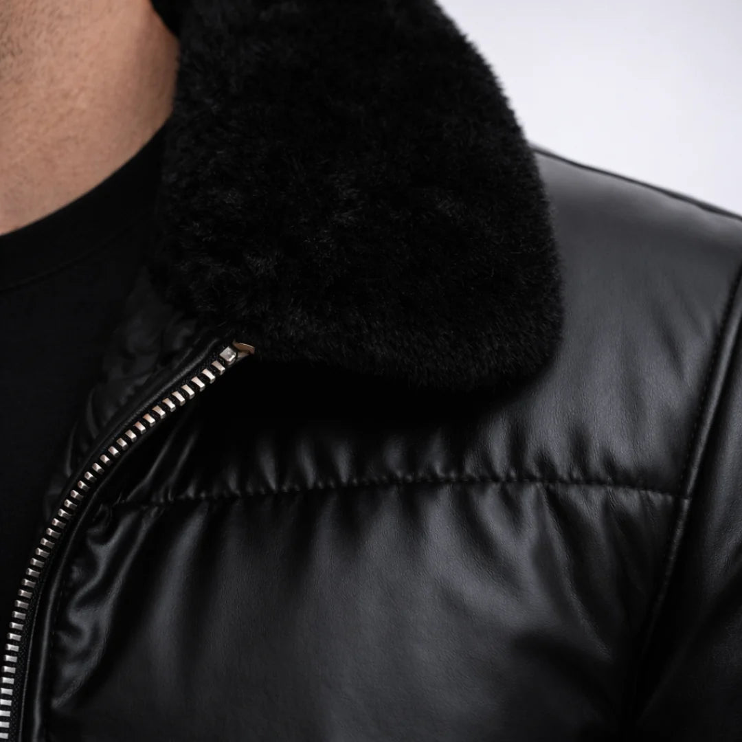 Men's Black Puffer Jacket Fur Collar Autumn Outerwear 1