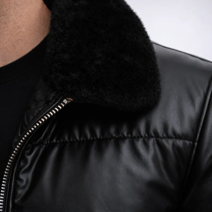 Men's Black Puffer Jacket Fur Collar Autumn Outerwear 1