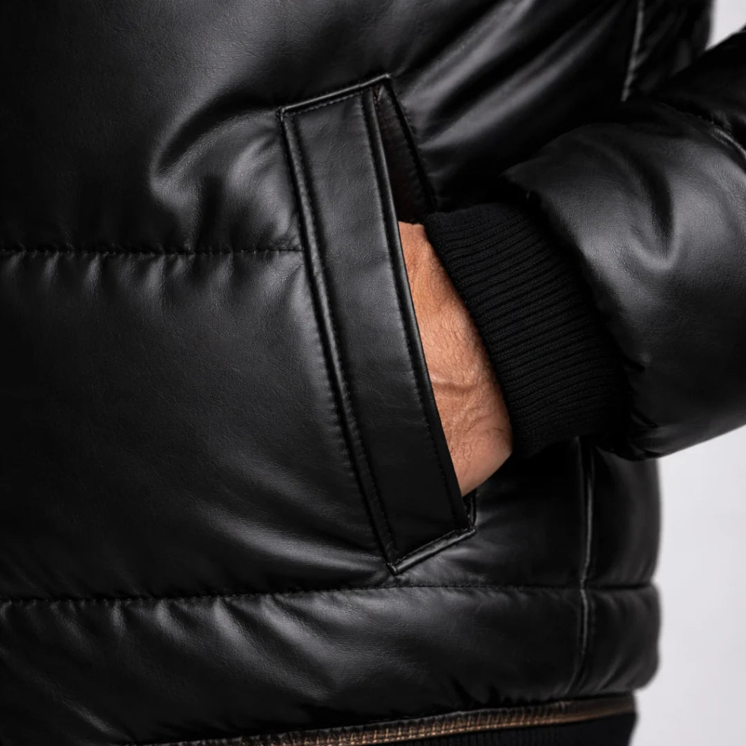 Men's Black Puffer Jacket Fur Collar Autumn Outerwear 2