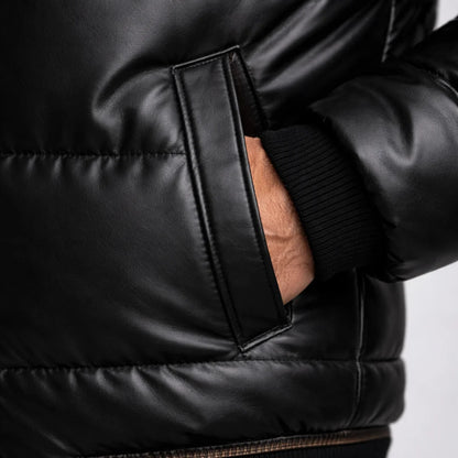Men's Black Puffer Jacket Fur Collar Autumn Outerwear 2