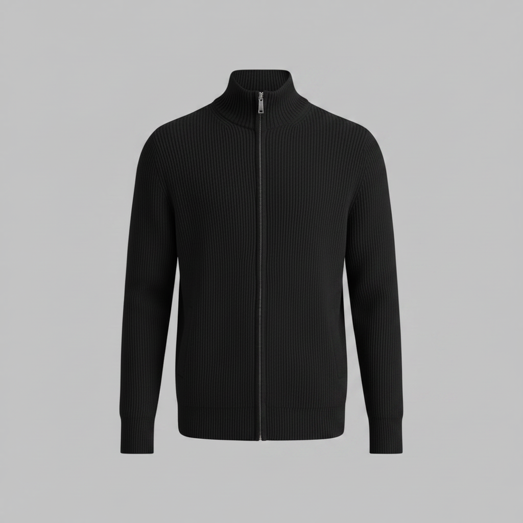 Men's Black Zip Up Cardigan | Slim Fit Ribbed Knit Sweater 5