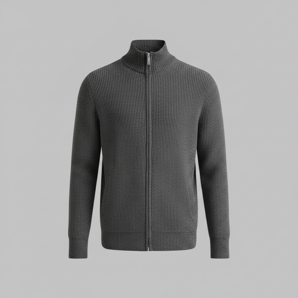 Men's Black Zip Up Cardigan | Slim Fit Ribbed Knit Sweater 6