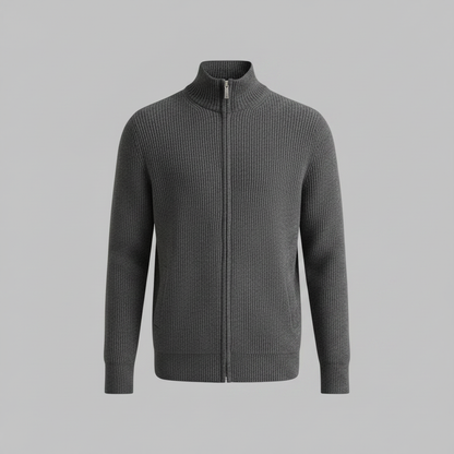 Men's Black Zip Up Cardigan | Slim Fit Ribbed Knit Sweater 6
