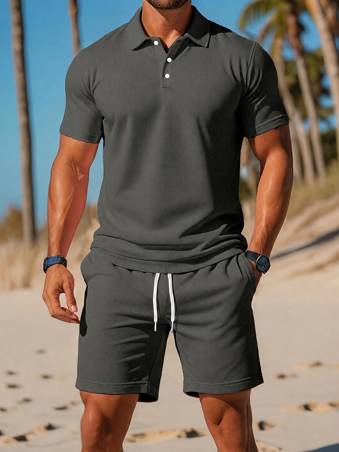 Men's Casual Polo Shirt and Shorts Set | Summer Outfit 5