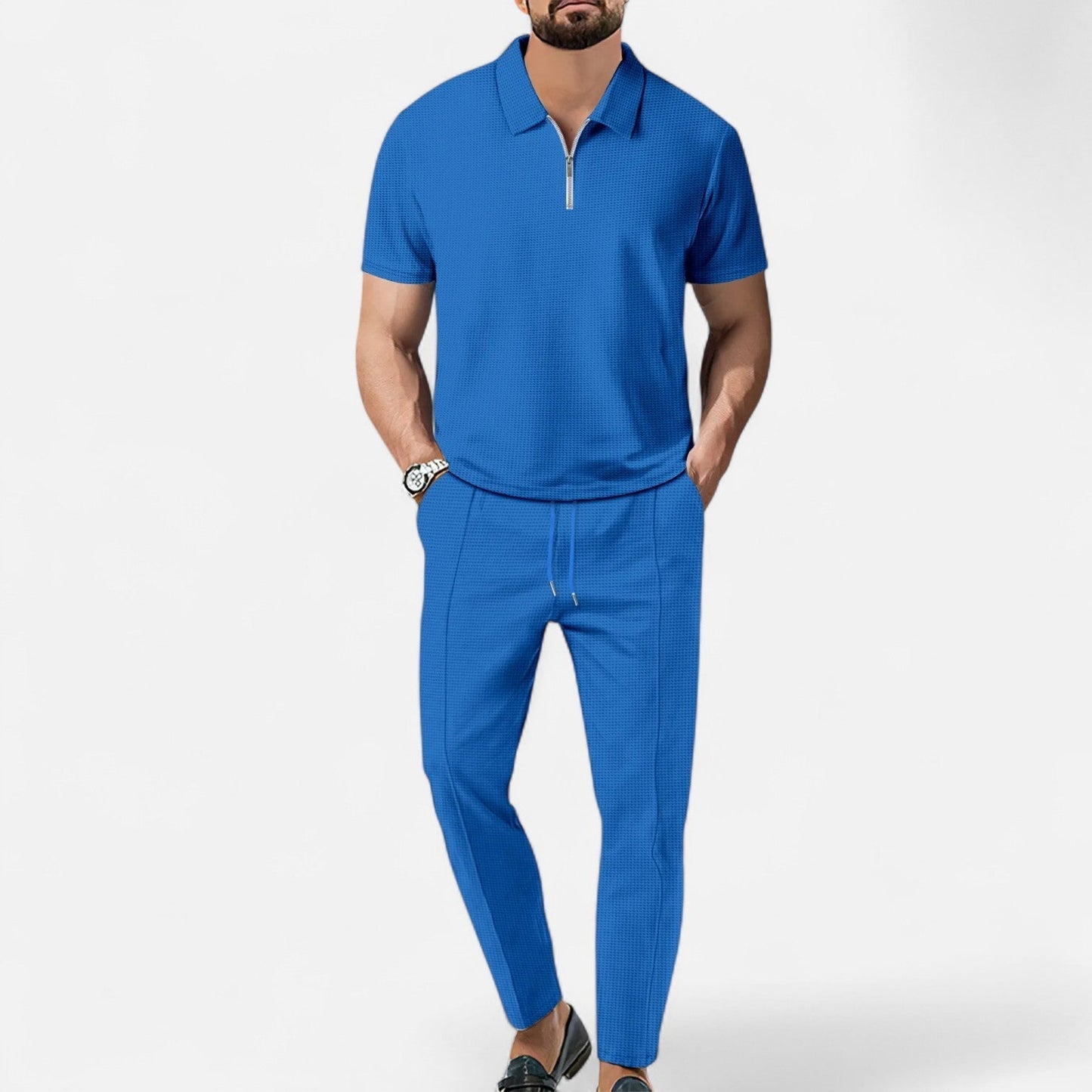 Men's Casual Polo Shirt and Trouser Set | Soft Breathable Outfit 0