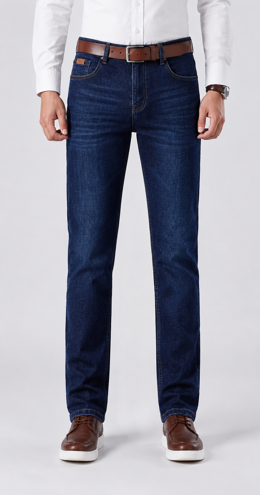 Men's Dark Wash Straight Leg Stretch Jeans | Casual Pants 1