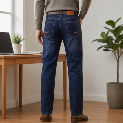Men's Dark Wash Straight Leg Stretch Jeans | Casual Pants 4