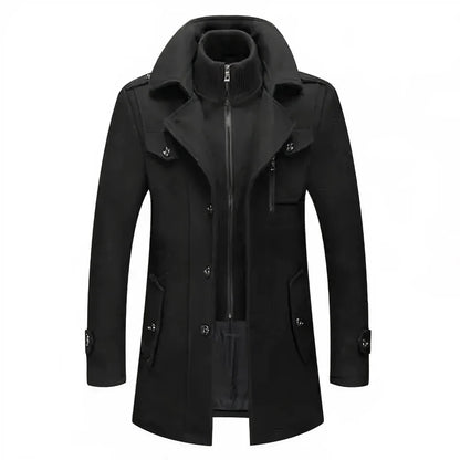 Men's Double Collar Jacket | Men's Winter Coat Black Polyester 0