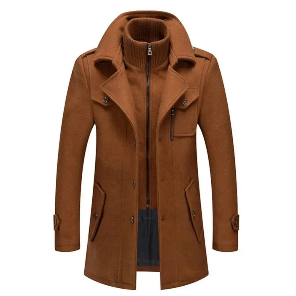 Men's Double Collar Jacket | Men's Winter Coat Black Polyester 1