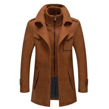 Men's Double Collar Jacket | Men's Winter Coat Black Polyester 1
