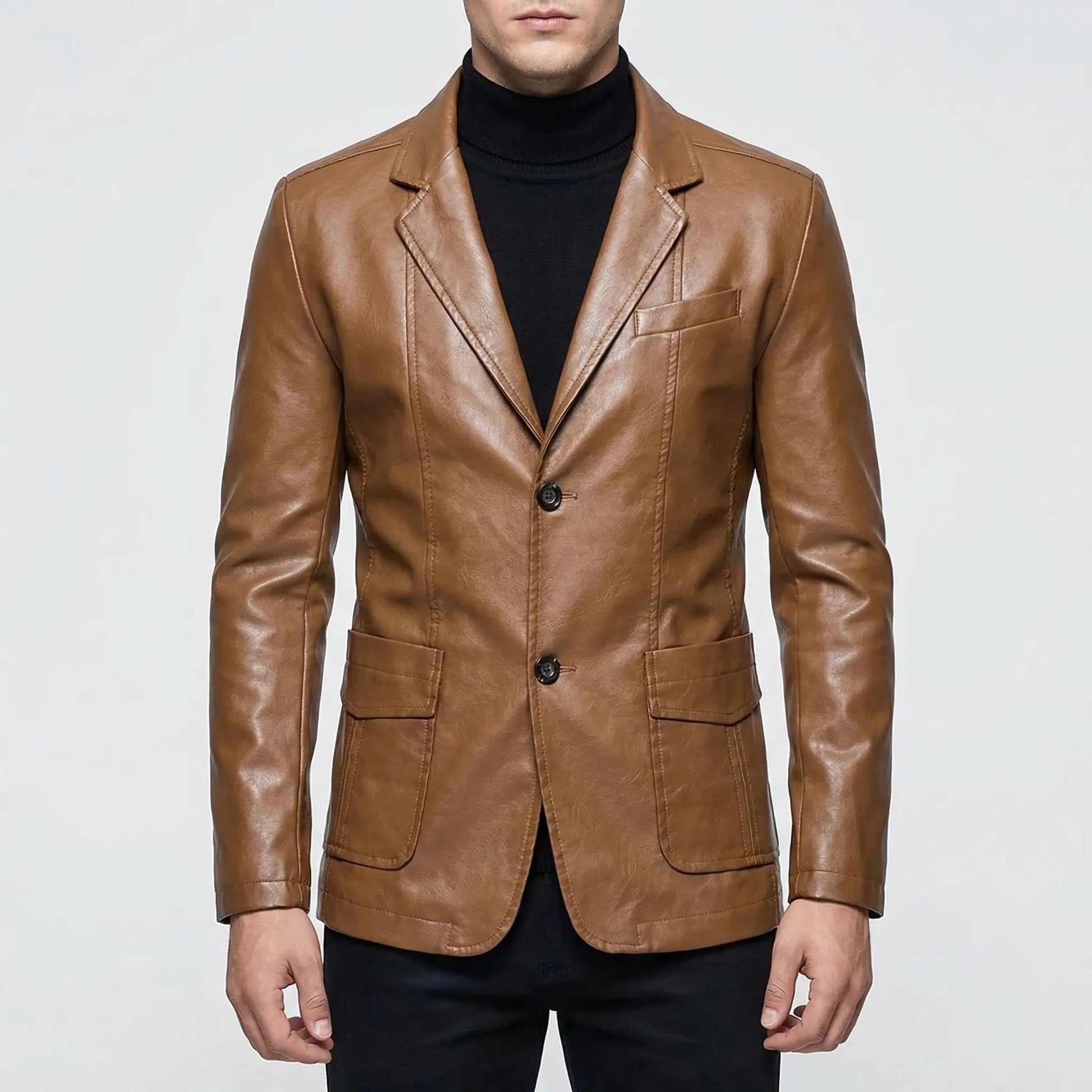 Men's Faux Leather Jacket | Structured Suit Collar Design 1