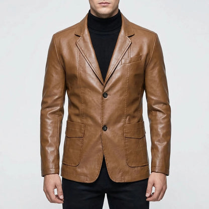 Men's Faux Leather Jacket | Structured Suit Collar Design 1