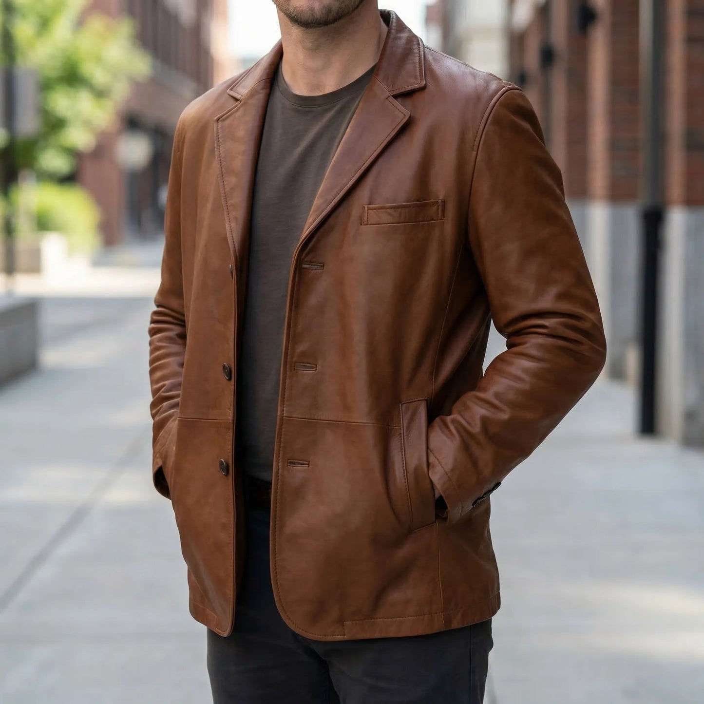 Men's Faux Leather Jacket | Structured Suit Collar Design 2