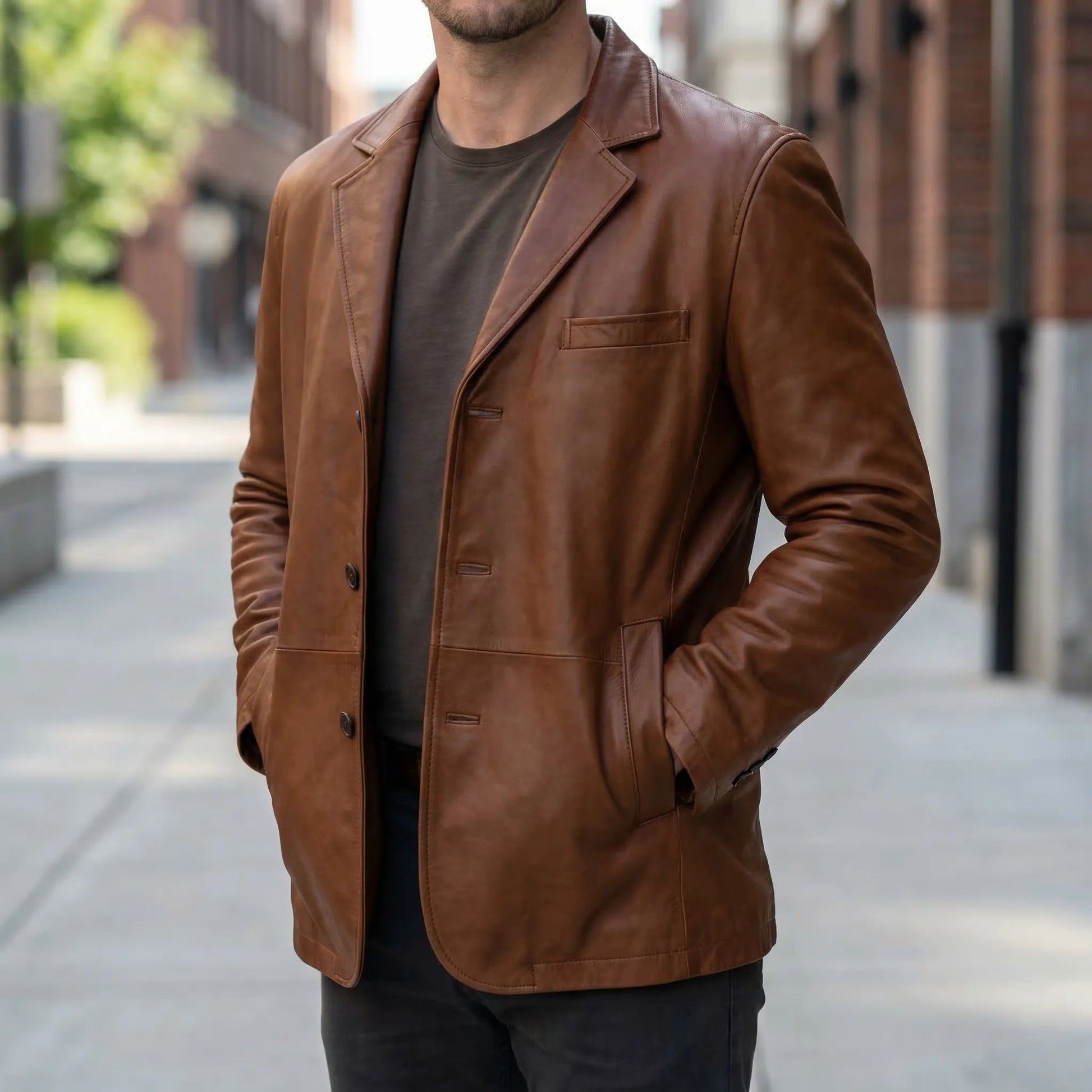 Men's Faux Leather Jacket | Structured Suit Collar Design 2