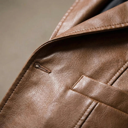 Men's Faux Leather Jacket | Structured Suit Collar Design 3