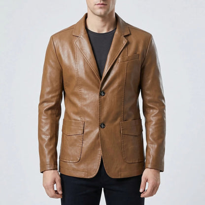 Men's Faux Leather Jacket | Structured Suit Collar Design 4