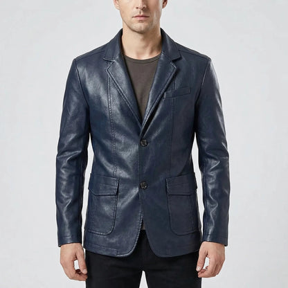 Men's Faux Leather Jacket | Structured Suit Collar Design 5